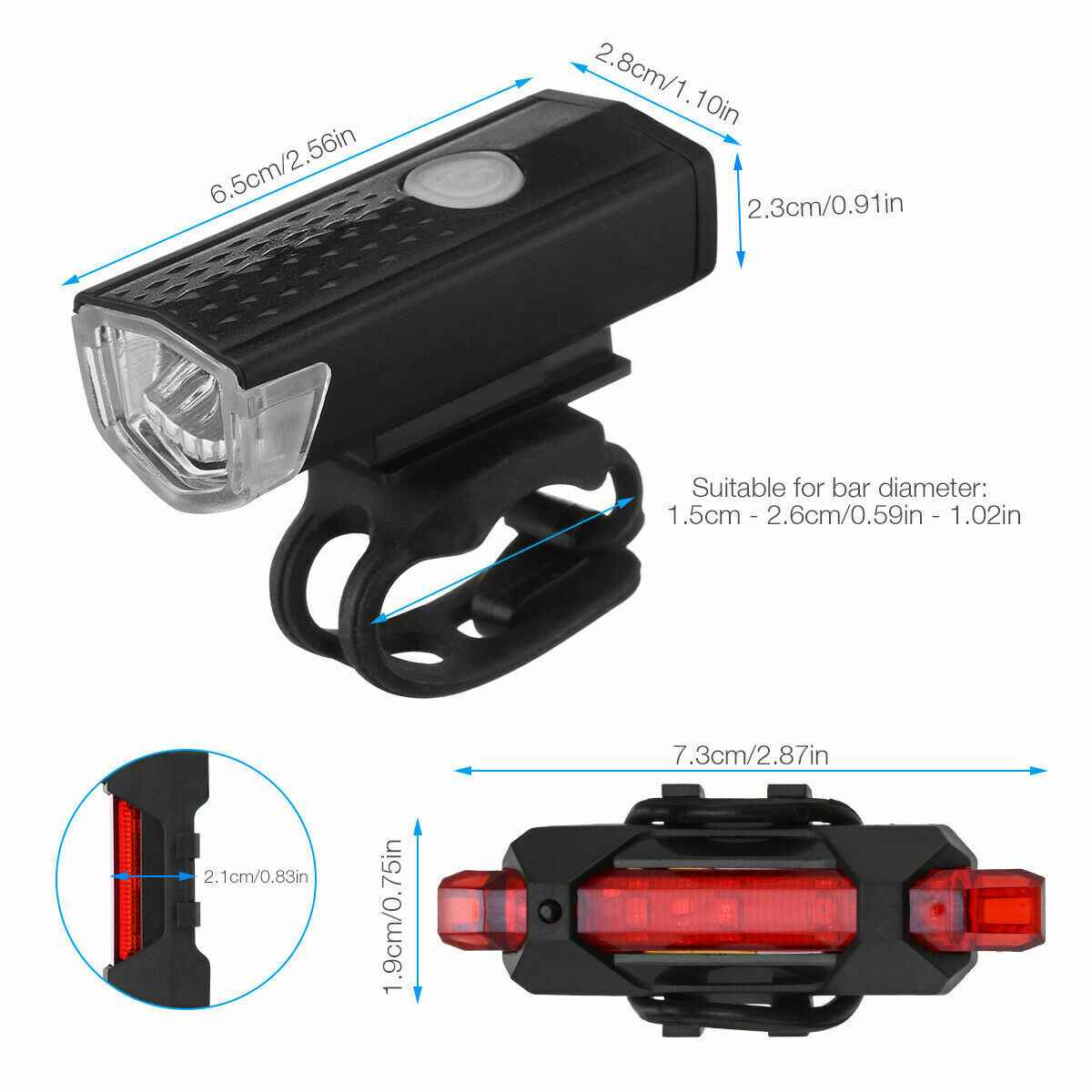 USB Rechargeable LED Bike Light Set