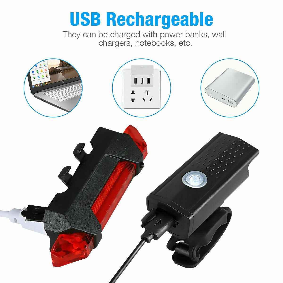 USB Rechargeable LED Bike Light Set