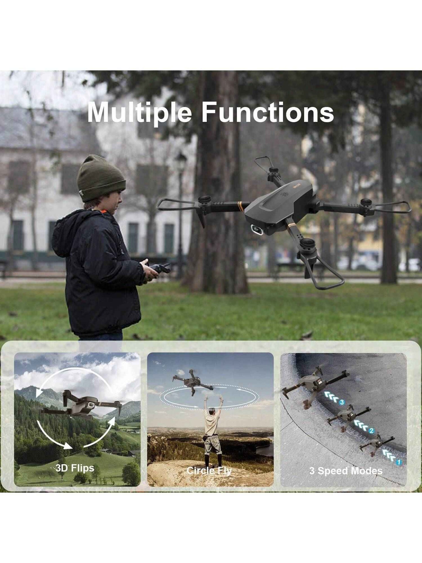 4DRC V4 Foldable 4K/1080P Camera Drone with 3 Batteries | Remote-Control Quadcopter