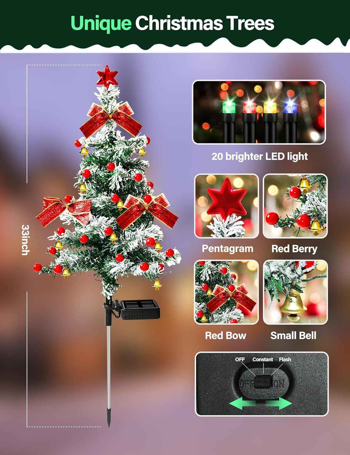 2pcs Solar Christmas Cedar Tree Lights