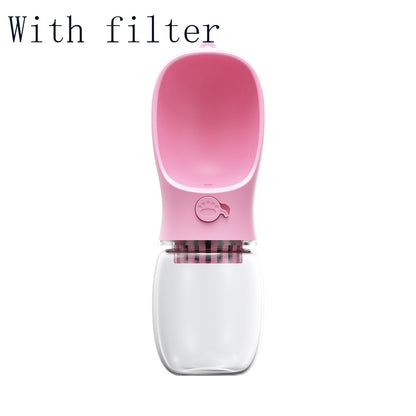 Pet Water Cup Outdoor Portable Water Bottle - Pink With filter, 350ML image